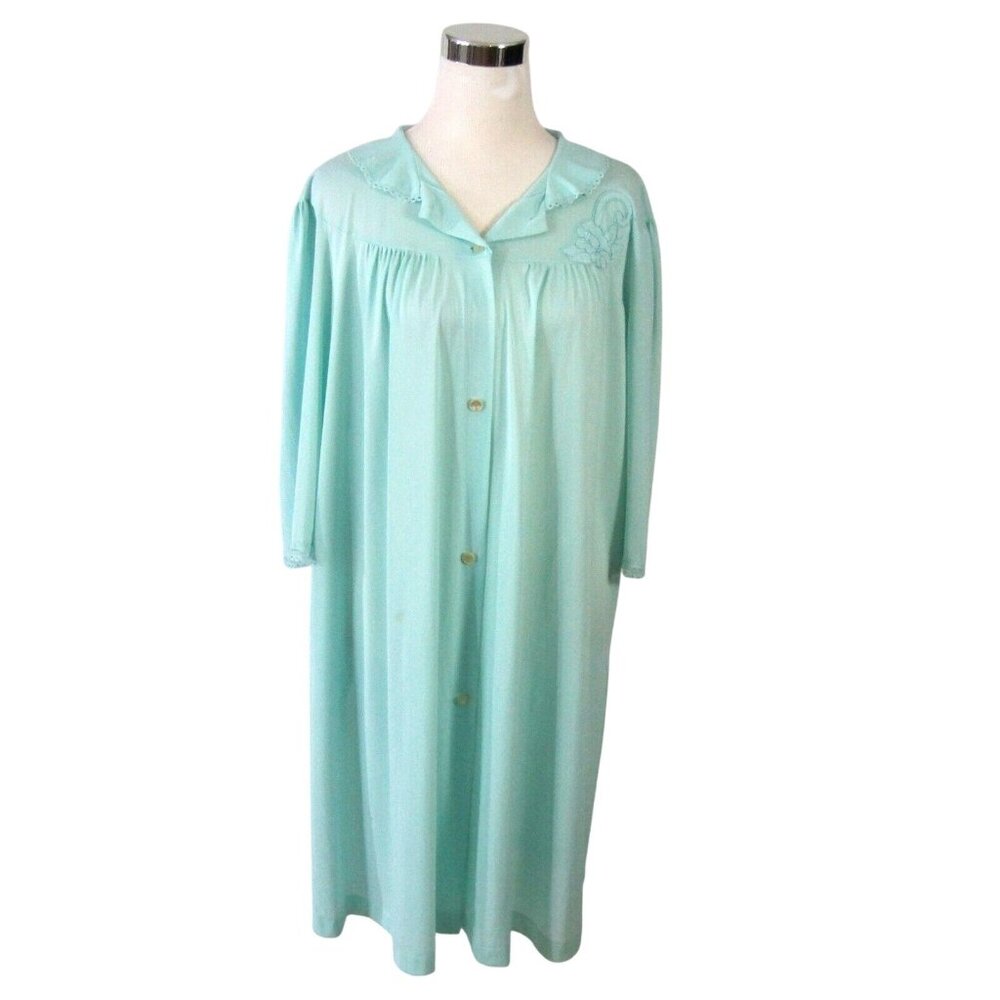 Lorraine Size Medium Button Front Robe Green Nylo… - image 4